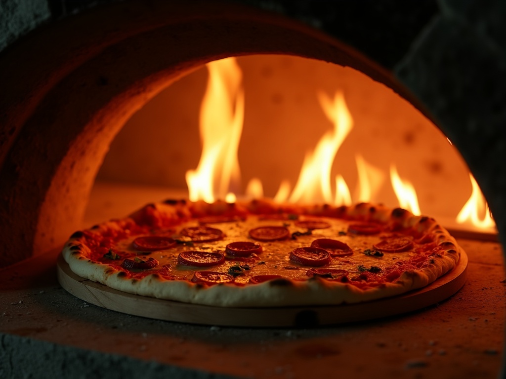 Le pizzaïolo de Bella Nantes enfourne une pizza dans le four à bois